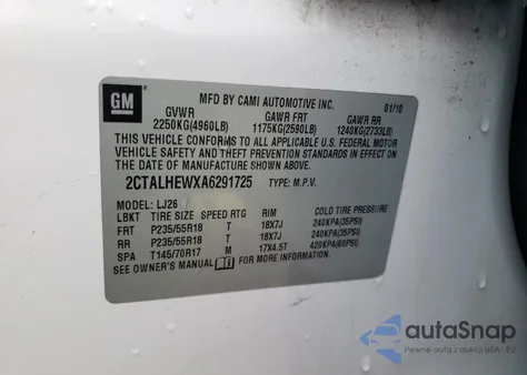 2010 GMC Terrain Slt z USA, uszkodzony, nr VIN 2CTALHEWXA6291725